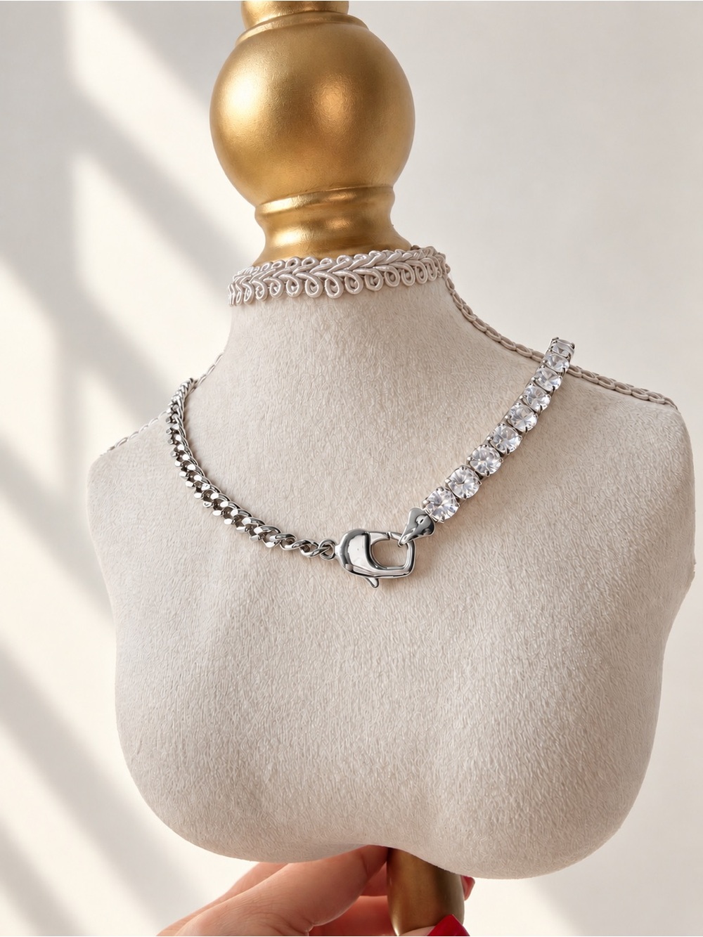 Silver Tennis Pendant Chain Necklace with Clear Cubic Zirconia